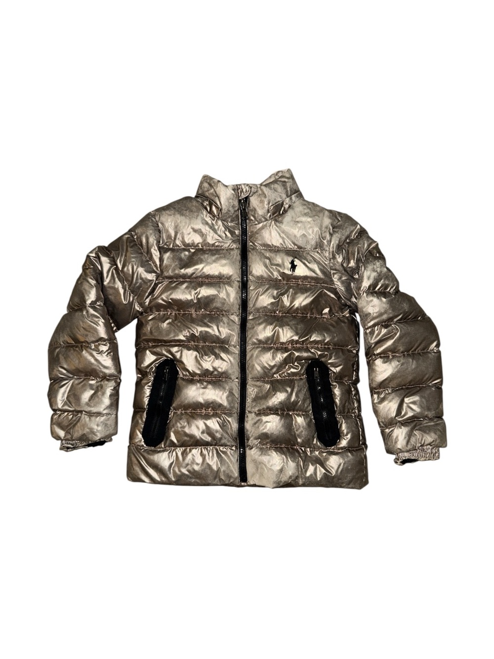 Polo Ralph Lauren Girls 7 Metallic Gold 650 Fill Down Puffer Jacket No Hood